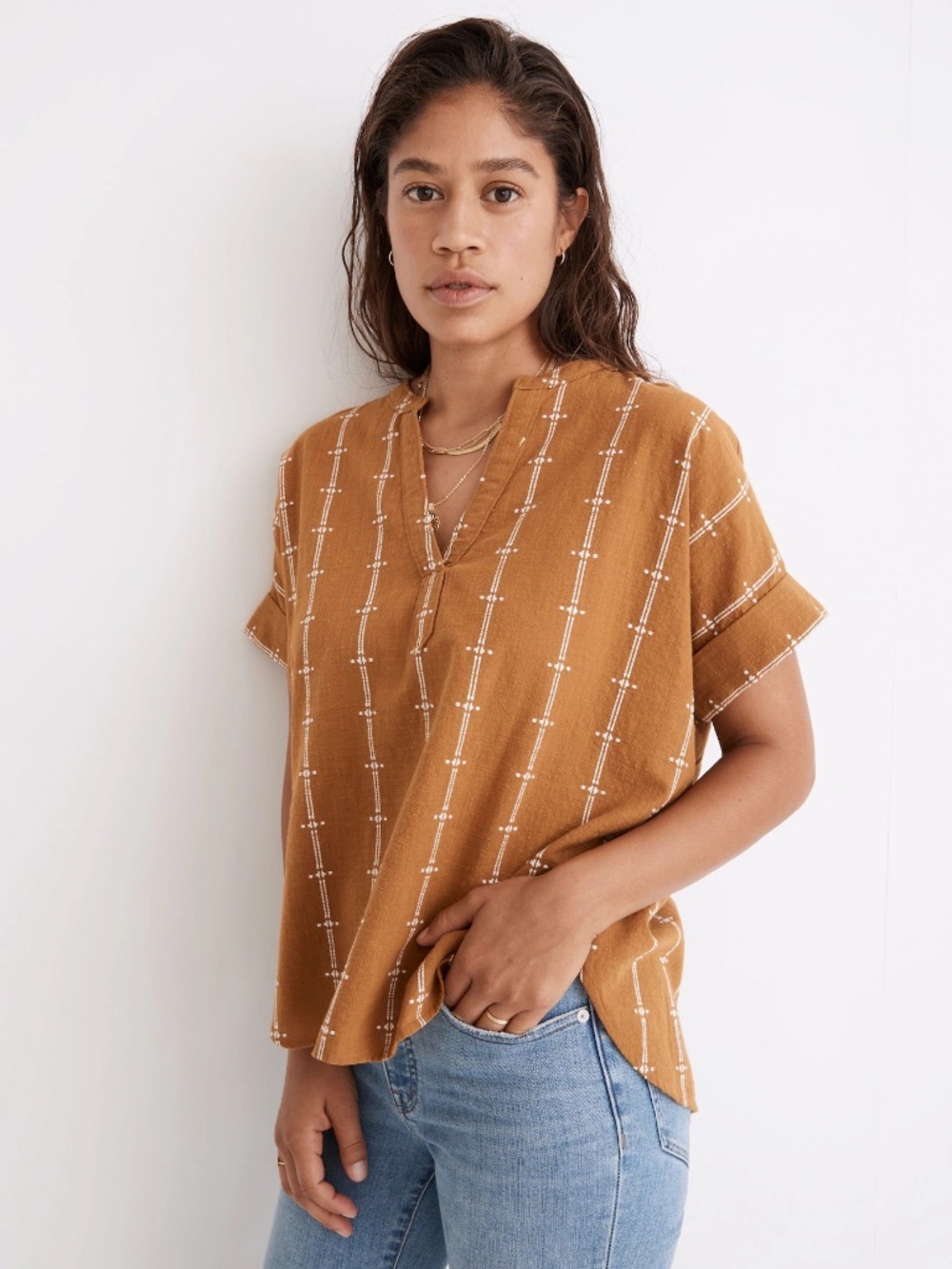 Madewell Lakeline Popover Shirttail Shirt, Mustard, X-Small